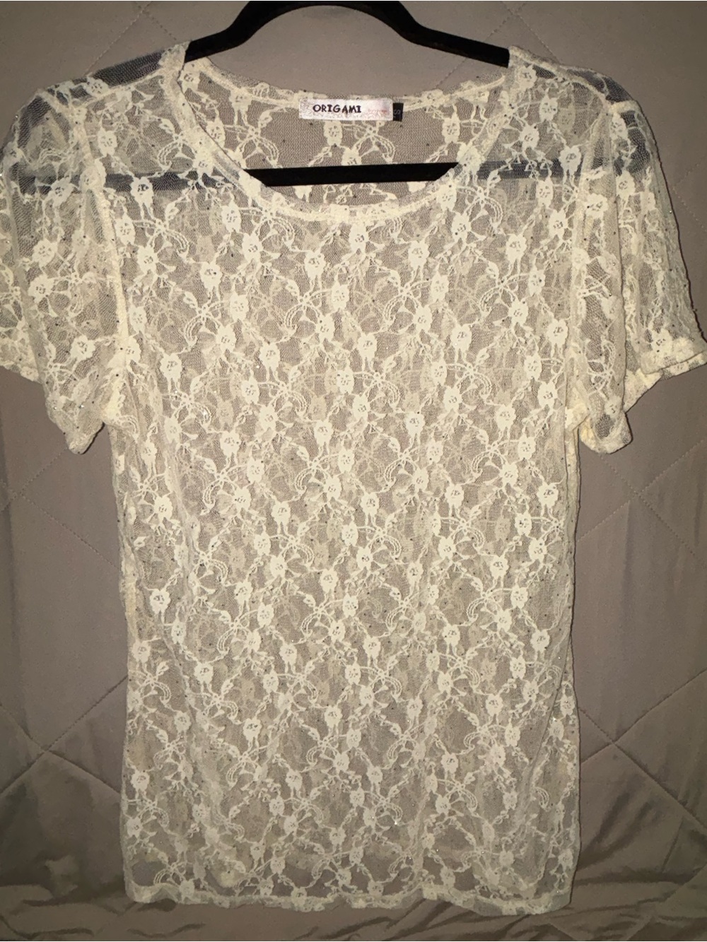 Origami Cream Floral Lace Short Sleeve Blouse